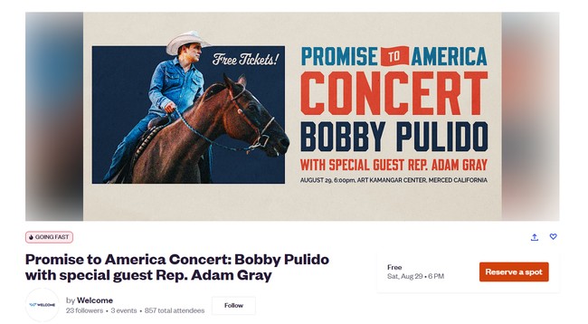 Bobby Pulido Concert with Adam Gray